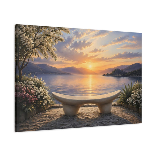 Main Mockup. Nature Lake View Sunset Lake shown as stretched canvas wall art
