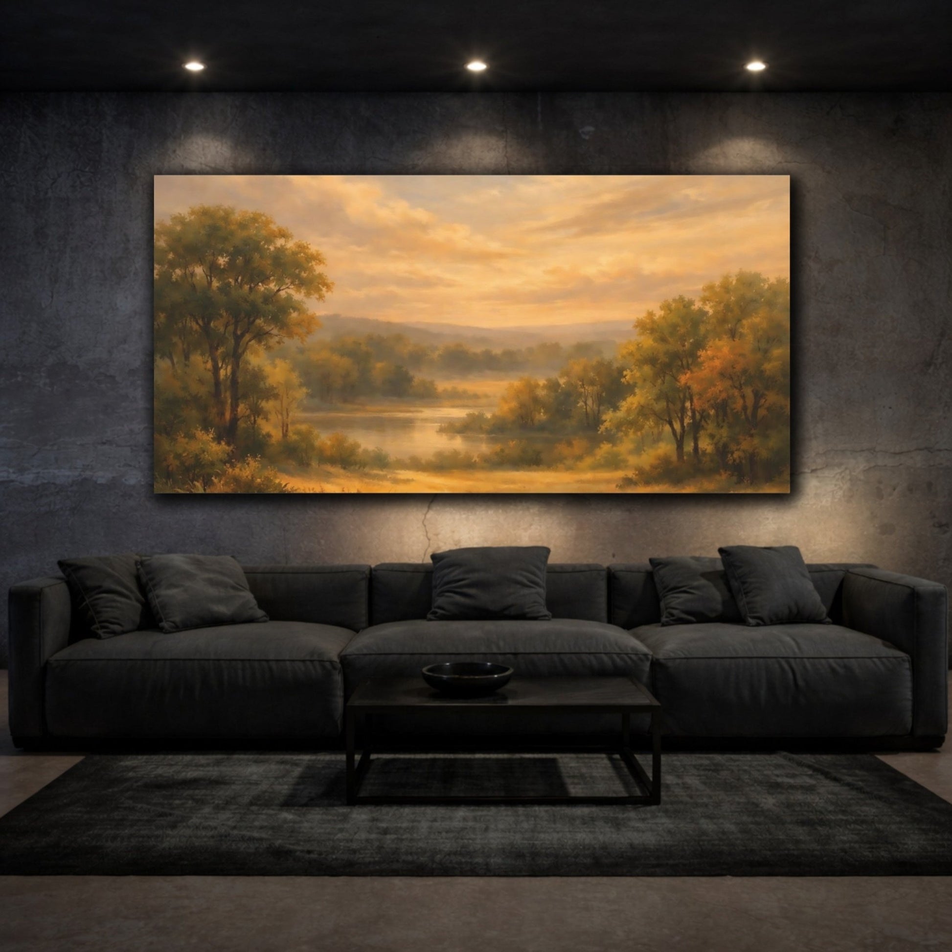 Nature Lakeside Landscape Golden - Canvas Wall Art Print - YesArtYes