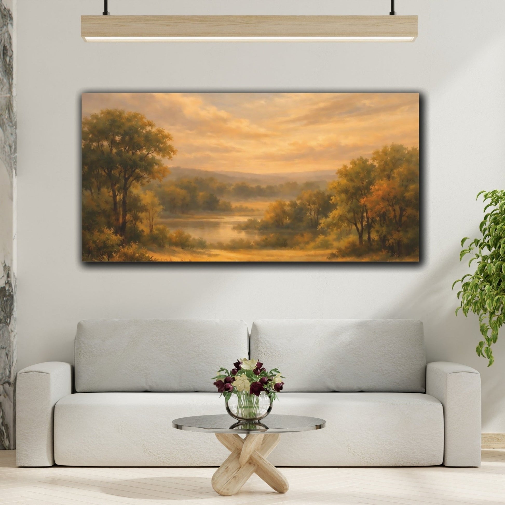 Nature Lakeside Landscape Golden - Canvas Wall Art Print - YesArtYes