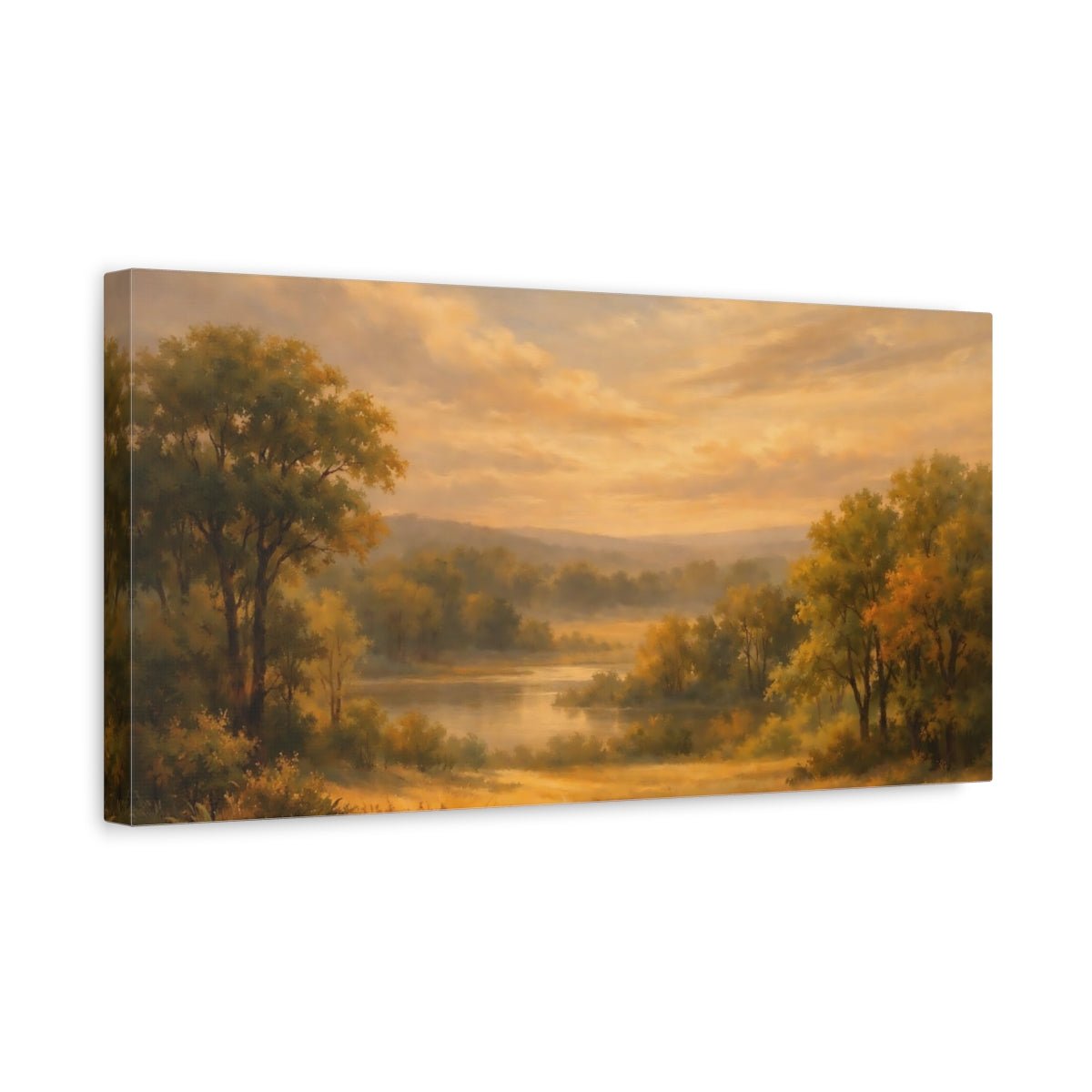 Nature Lakeside Landscape Golden - Canvas Wall Art Print - YesArtYes