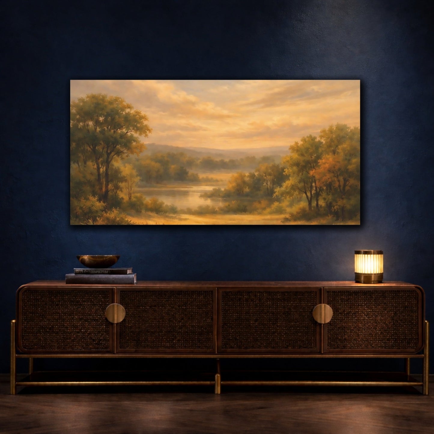 Nature Lakeside Landscape Golden - Canvas Wall Art Print - YesArtYes