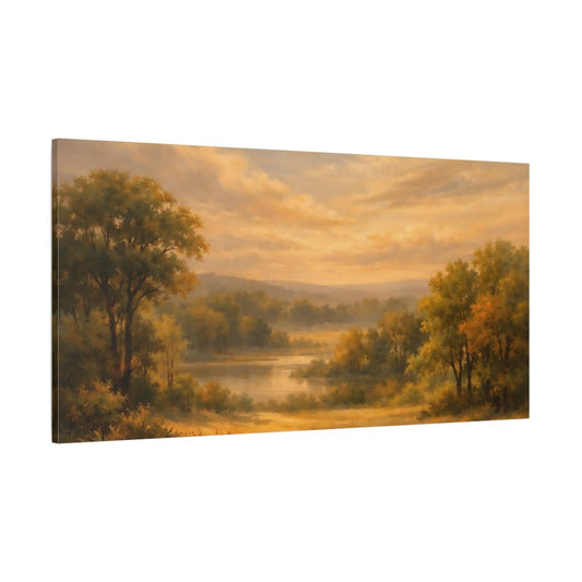 Nature Lakeside Landscape Golden - Canvas Wall Art Print - YesArtYes