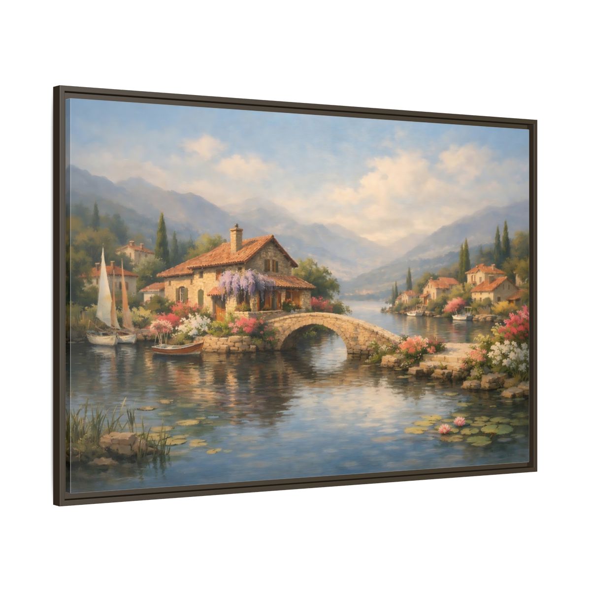 Main Mockup. Nature Lakeside Village Lakeside Village shown as stretched canvas wall art