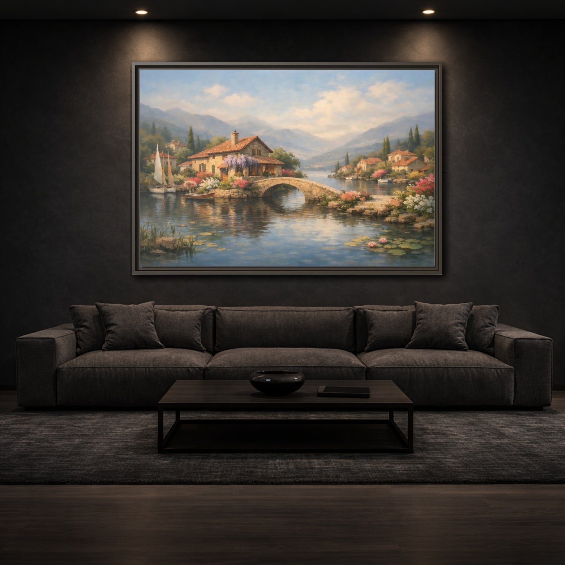 Mockup 2. Nature Lakeside Village Lakeside Village shown as stretched canvas wall art