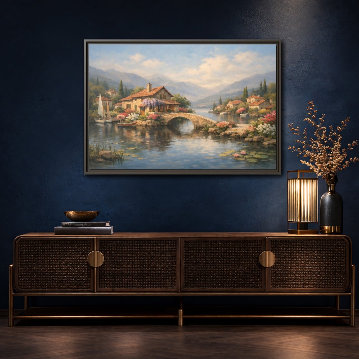 Mockup 4. Nature Lakeside Village Lakeside Village shown as stretched canvas wall art
