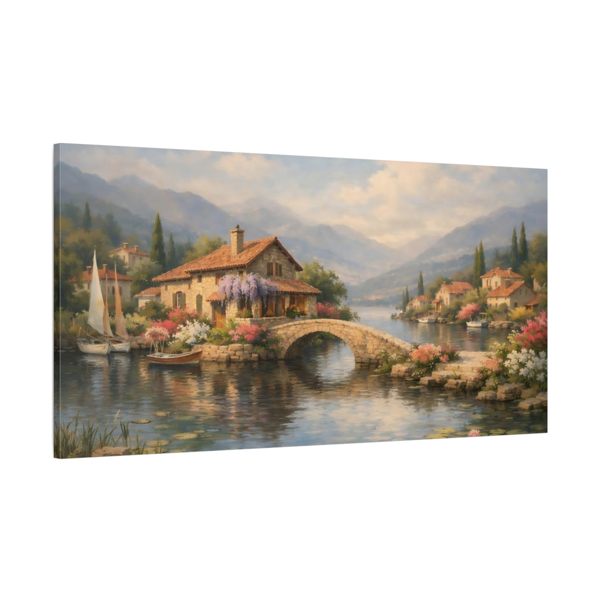 Main Mockup. Nature Lakeside Village Lakeside Village View shown as stretched canvas wall art