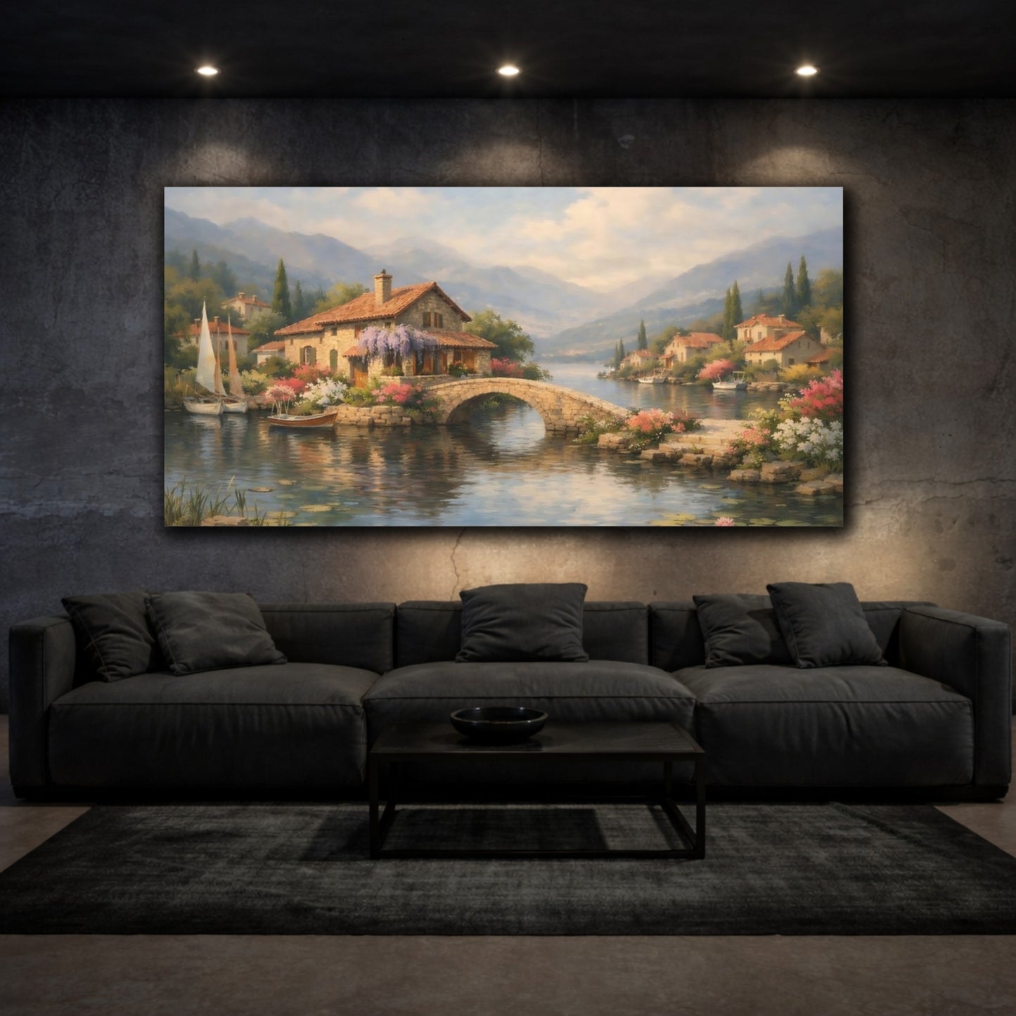 Mockup 2. Nature Lakeside Village Lakeside Village View shown as stretched canvas wall art