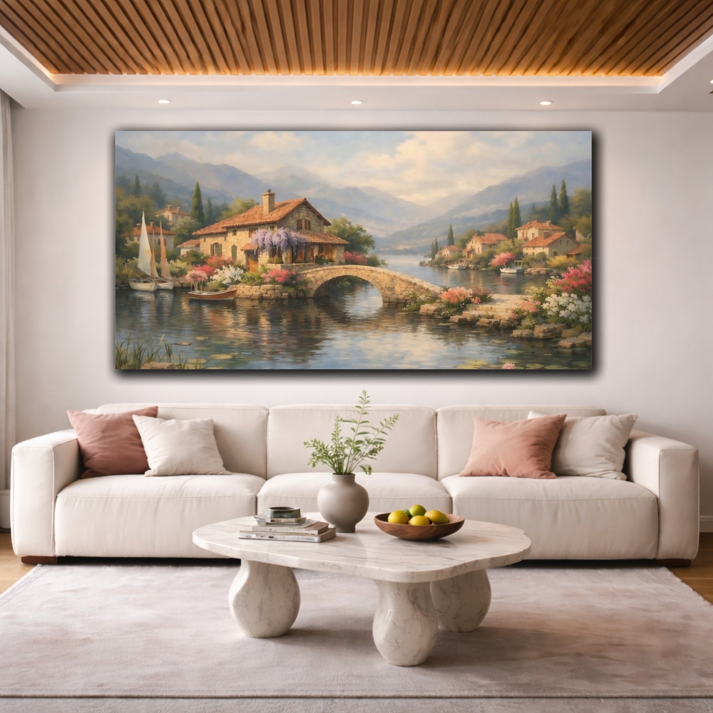 Mockup 3. Nature Lakeside Village Lakeside Village View shown as stretched canvas wall art