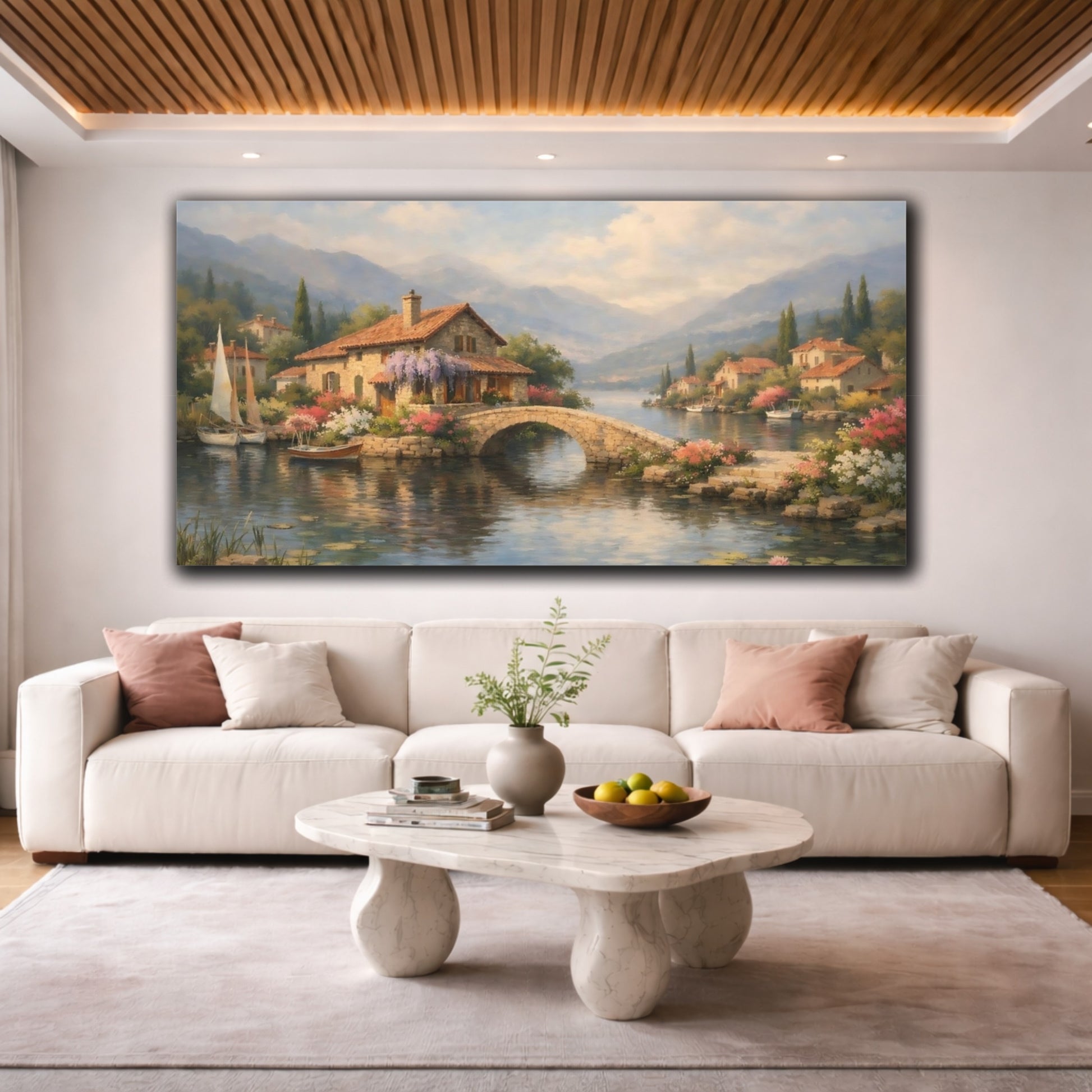 Mockup 3. Nature Lakeside Village Lakeside Village View shown as stretched canvas wall art