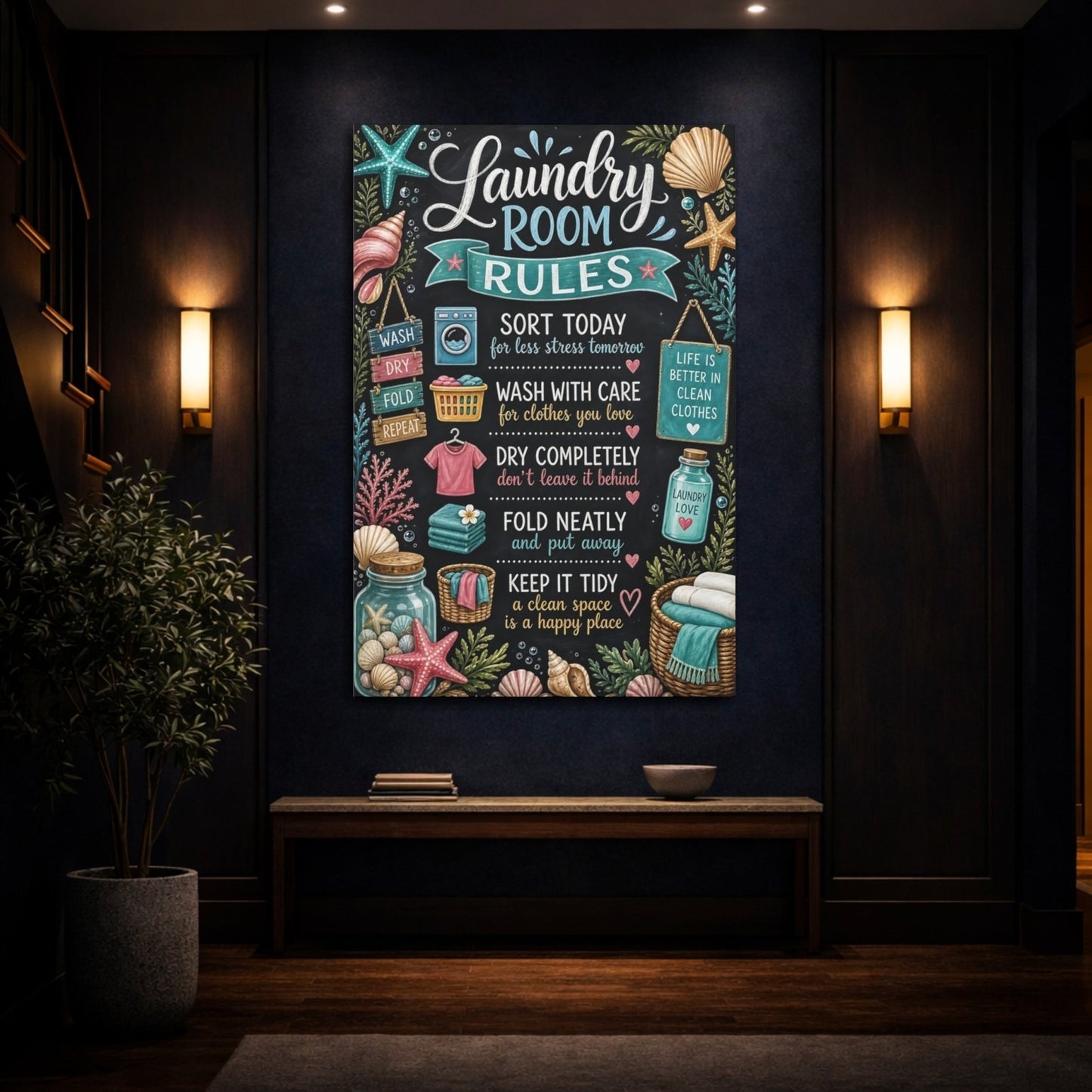 Nature Laundry Rules Chalkboard Canvas Wall Art Print – Room, Statement - YesArtYes