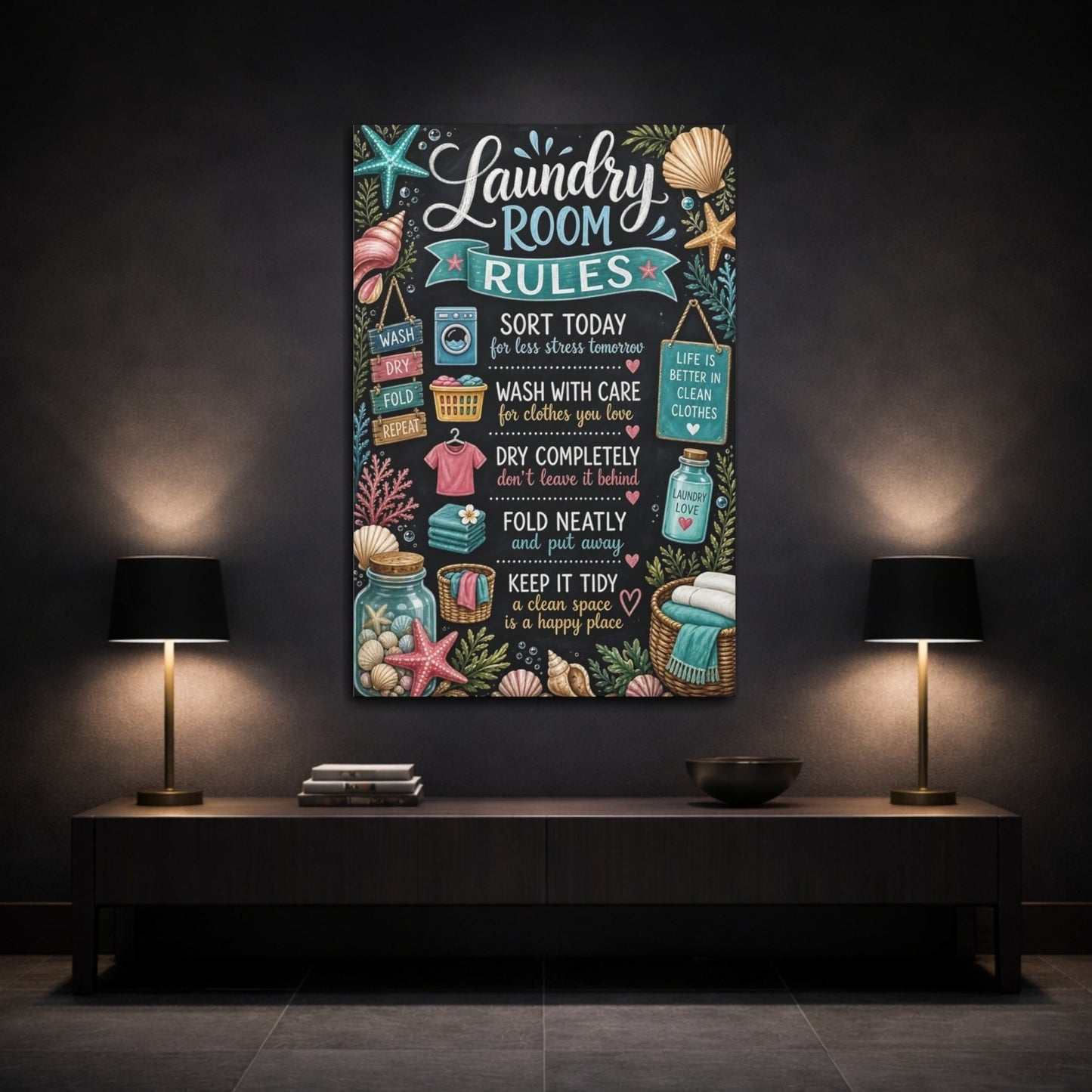 Nature Laundry Rules Chalkboard Canvas Wall Art Print – Room, Statement - YesArtYes