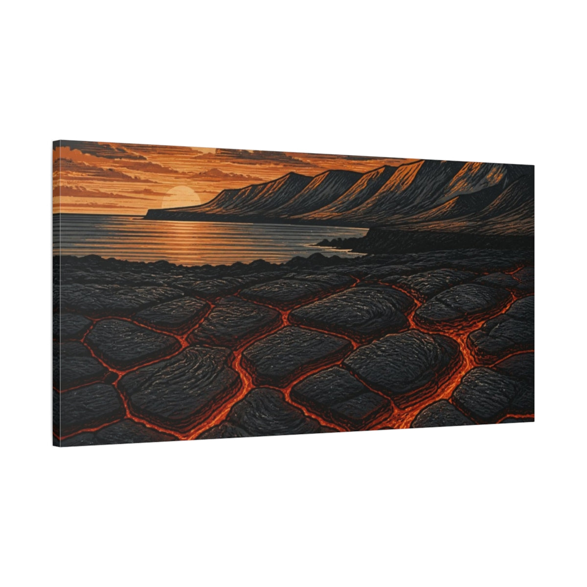 Main Mockup. Nature Lava Coastline shown as canvas print
