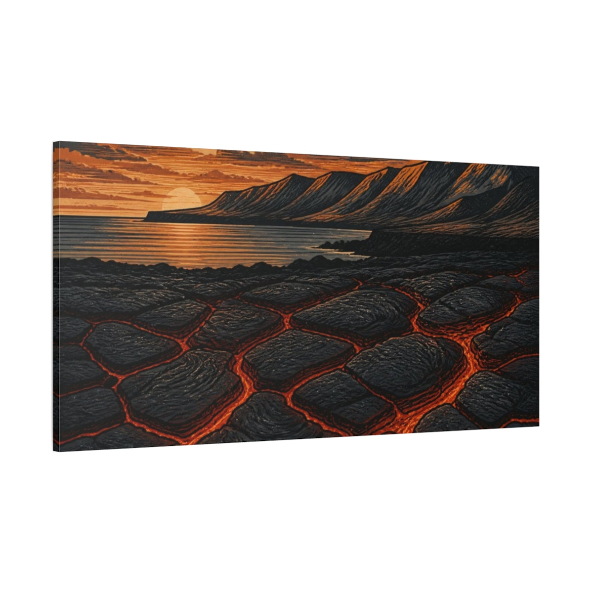 Side Mockup 2. Nature Lava Coastline shown as canvas print