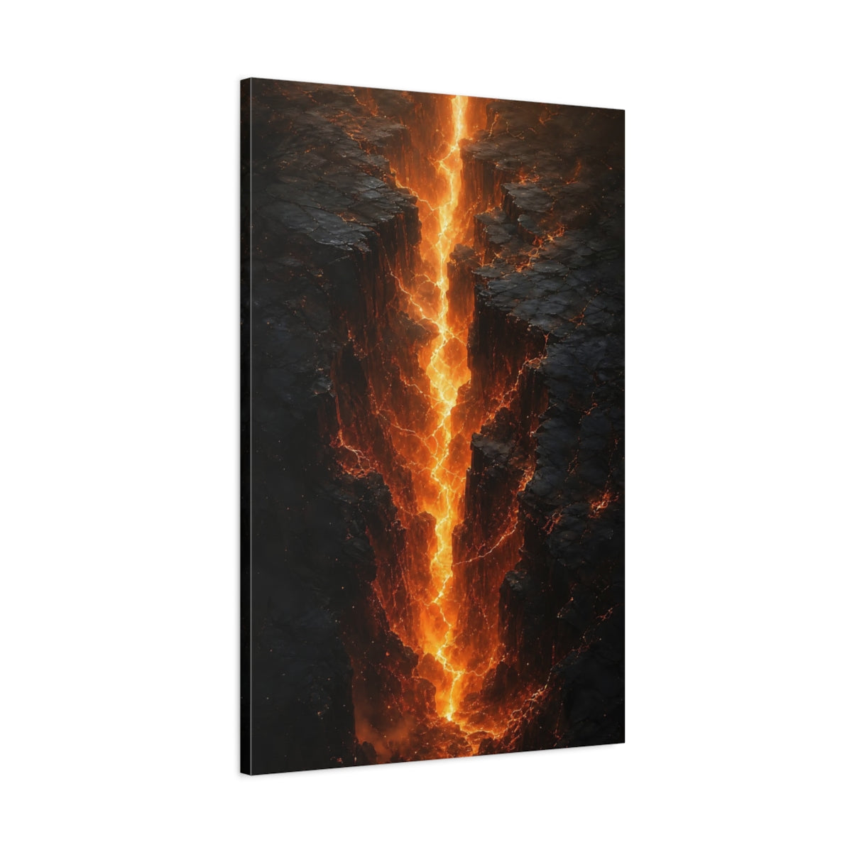 Main Mockup. Nature Lava Fissure Orange And Black shown as stretched canvas wall art