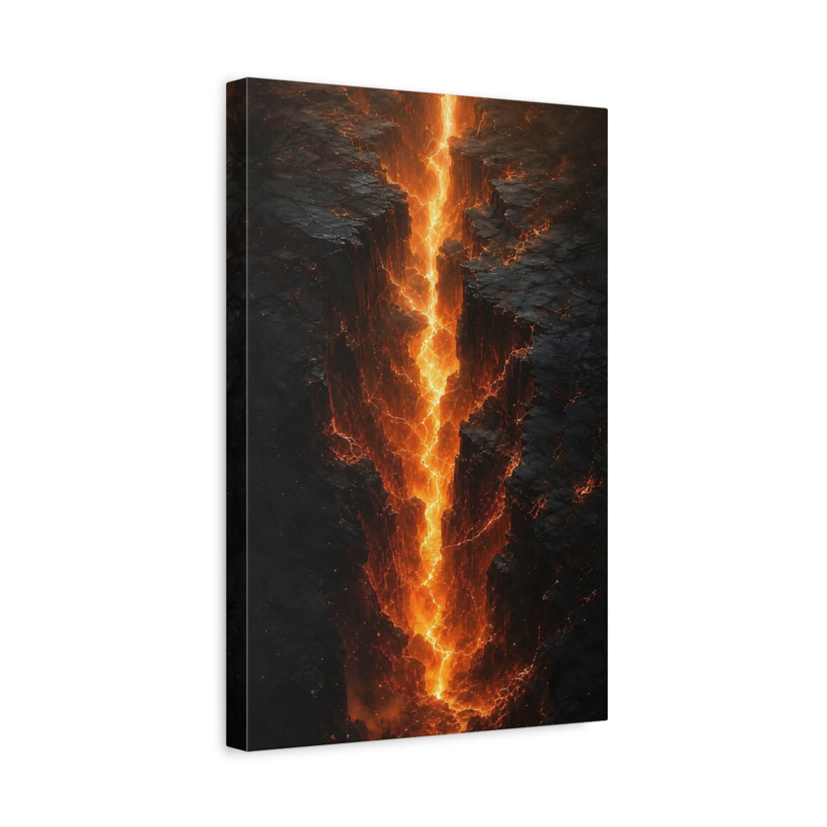 Side Mockup 4. Nature Lava Fissure Orange And Black shown as stretched canvas wall art
