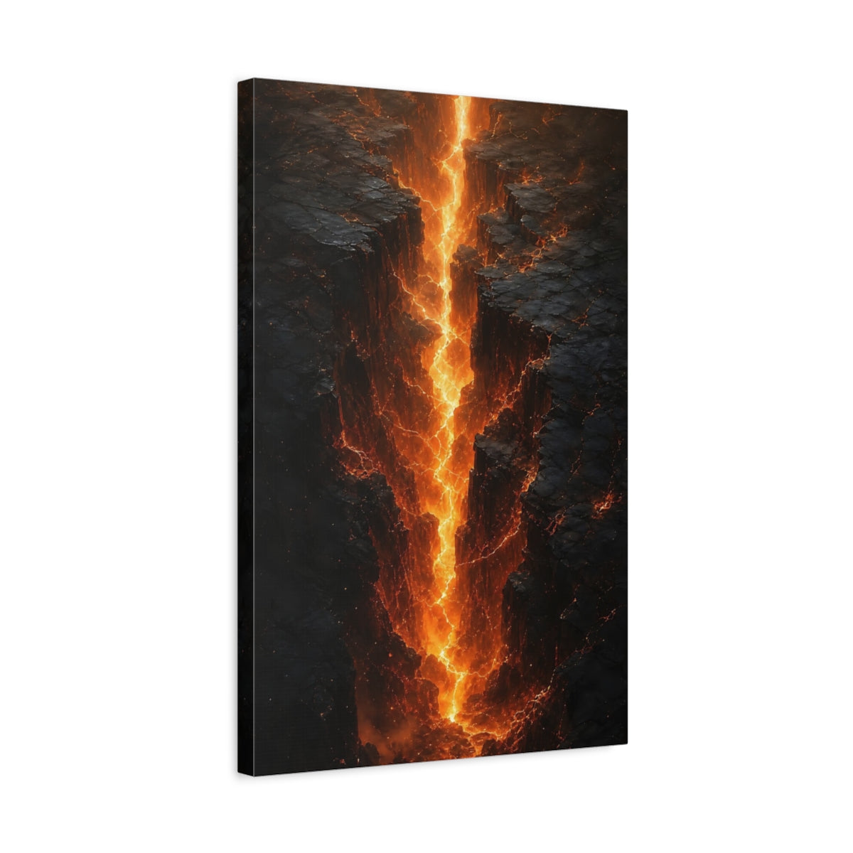 Side Mockup 3. Nature Lava Fissure Orange And Black shown as stretched canvas wall art