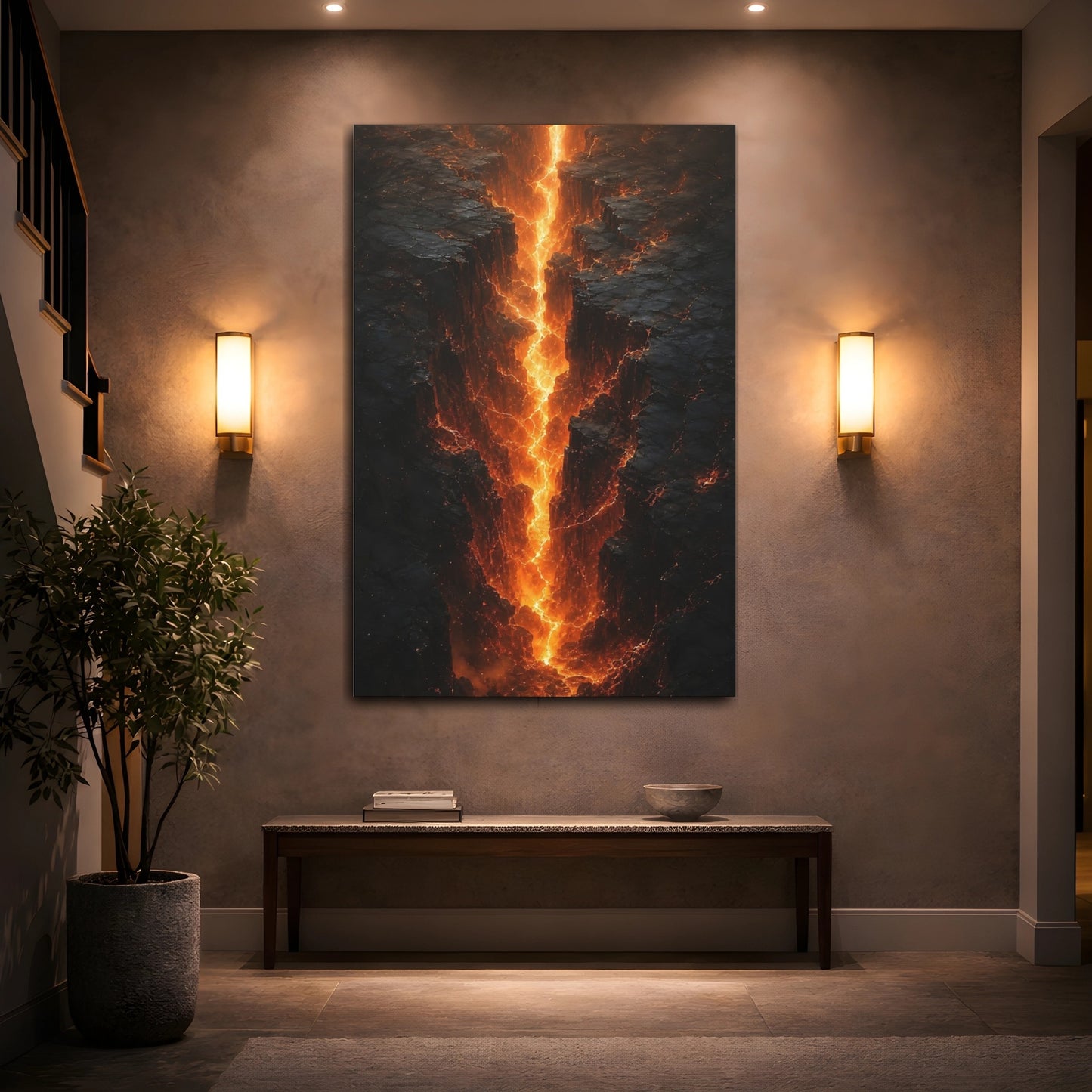 Mockup 2. Nature Lava Fissure Orange And Black shown as stretched canvas wall art