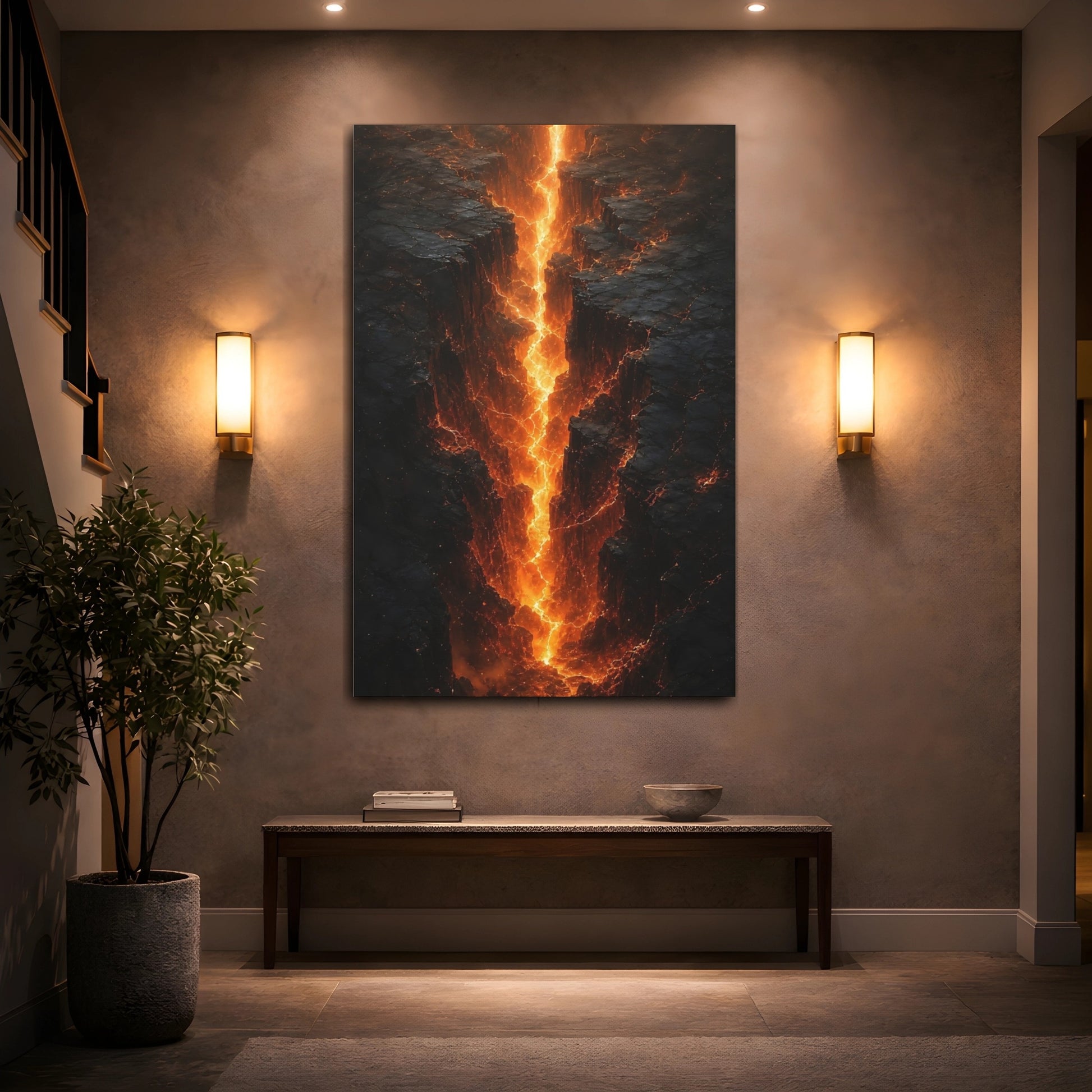 Mockup 2. Nature Lava Fissure Orange And Black shown as stretched canvas wall art