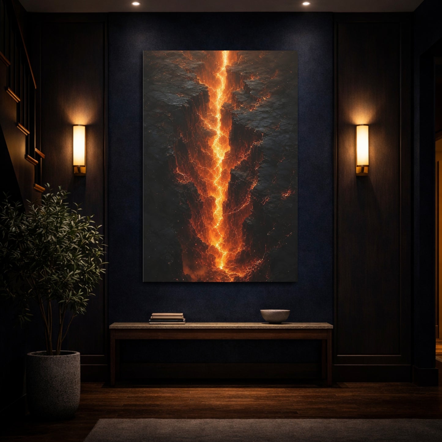 Mockup 4. Nature Lava Fissure Orange And Black shown as stretched canvas wall art