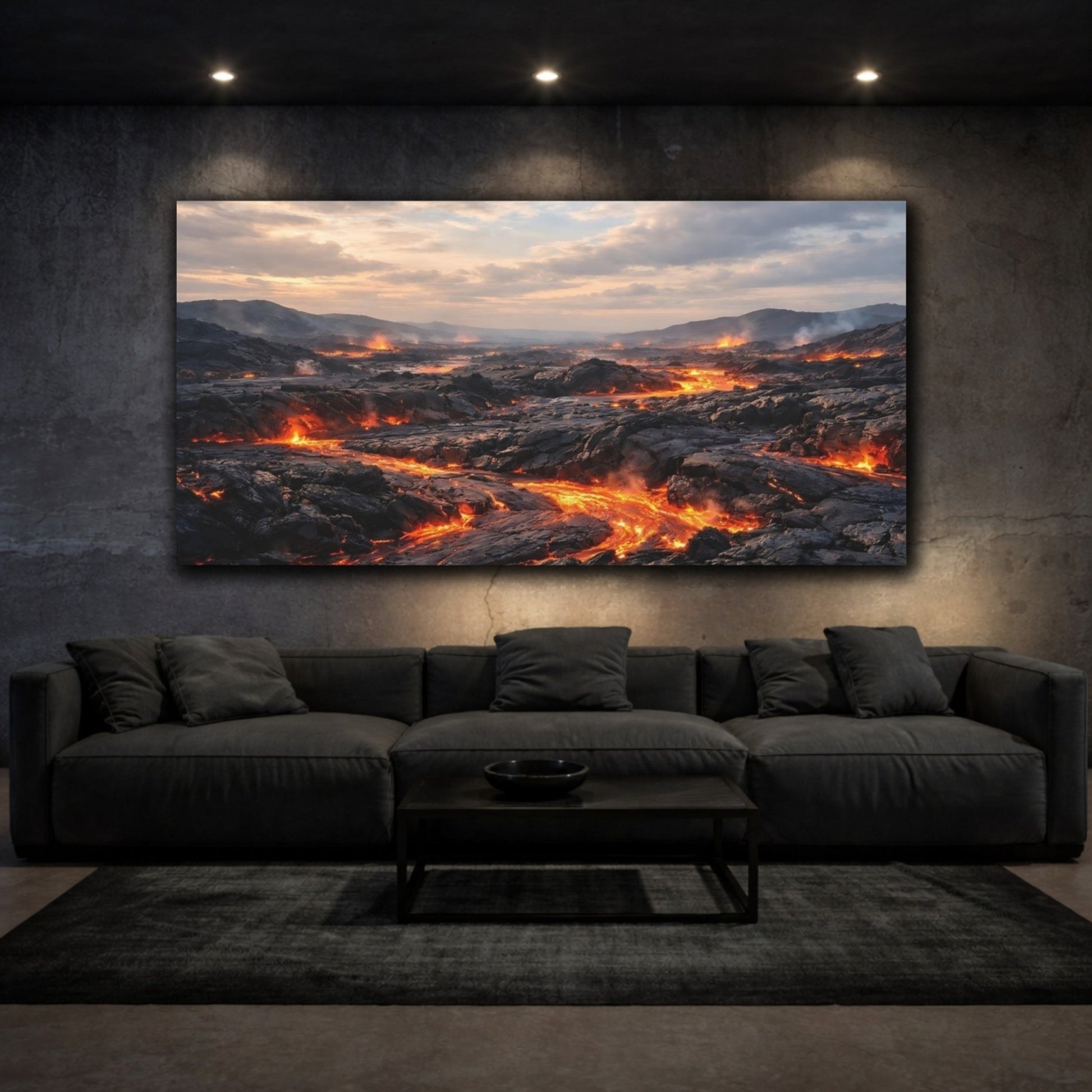 Nature Lava Flow Black And Orange - Canvas Wall Art Print - YesArtYes