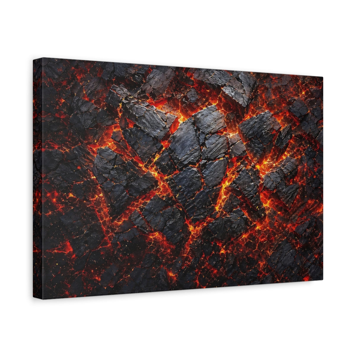 Side Mockup 4. Nature Lava Flow Black And Orange Lava shown as stretched canvas wall art