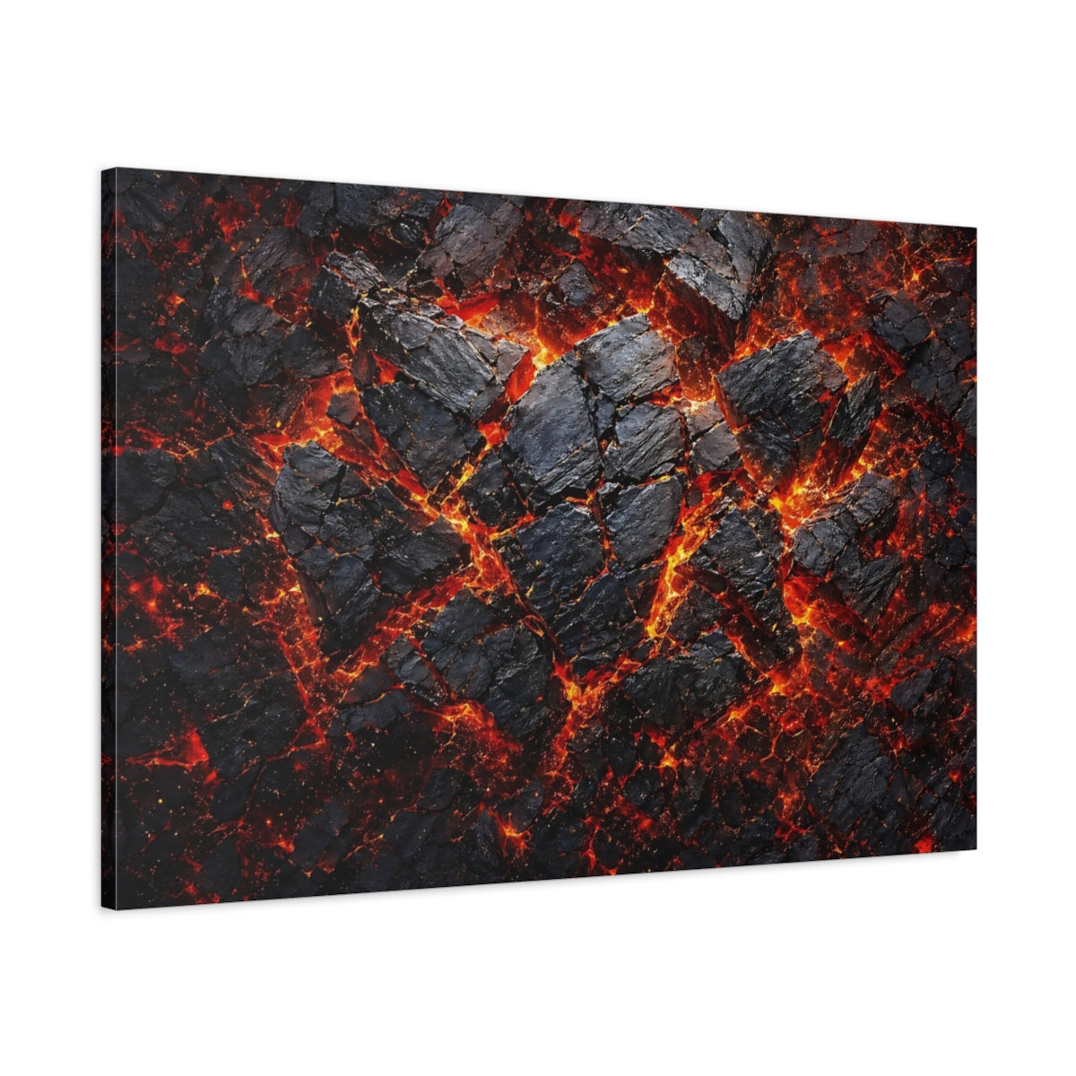 Main Mockup. Nature Lava Flow Black And Orange Lava shown as stretched canvas wall art