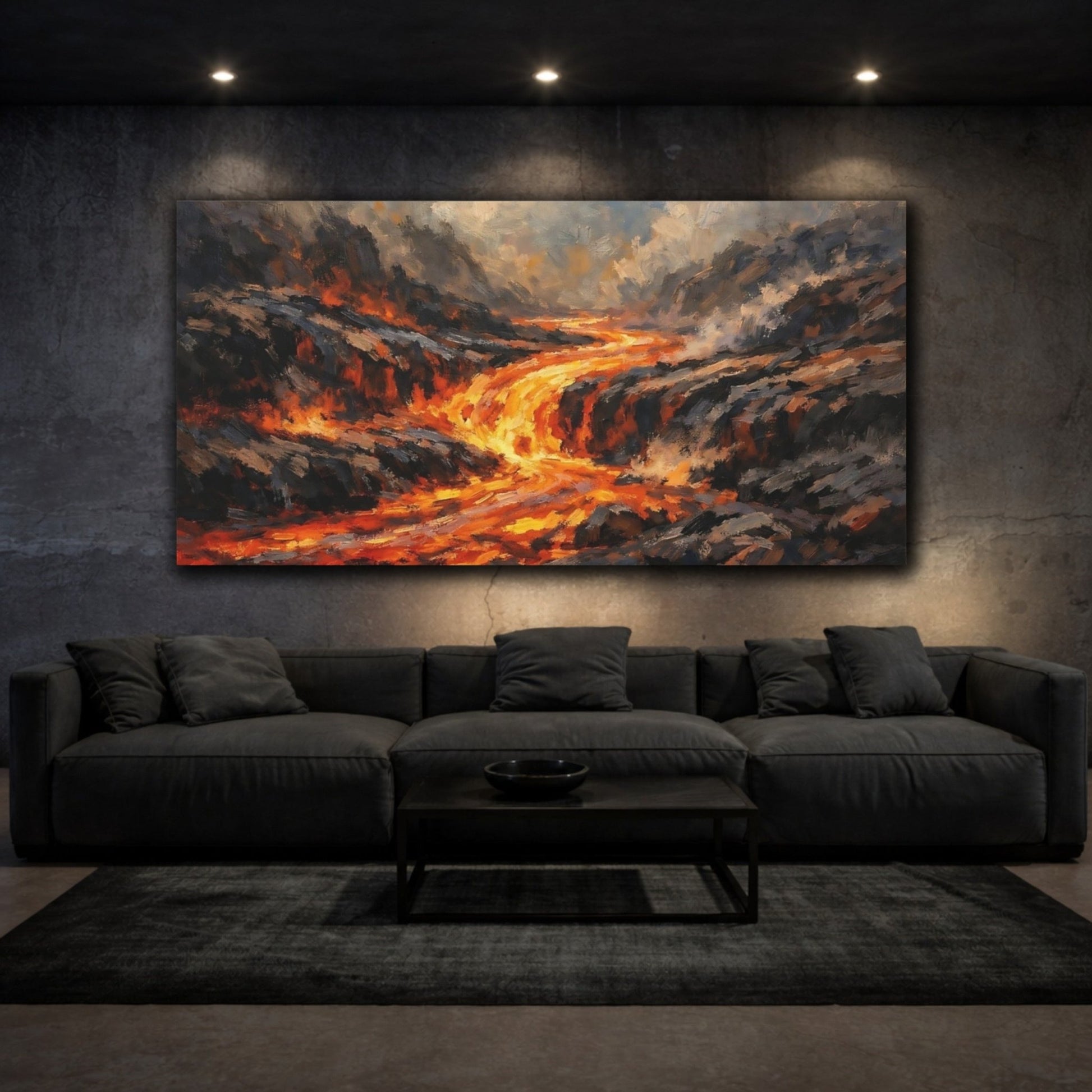 Nature Lava Flow Orange And Grey - Canvas Wall Art Print - YesArtYes