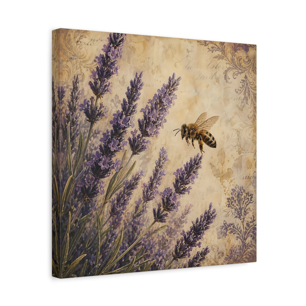 Side Mockup 6. Nature Lavender Bee Lavender Bee shown as stretched canvas wall art