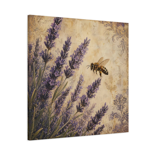 Main Mockup. Nature Lavender Bee Lavender Bee shown as stretched canvas wall art