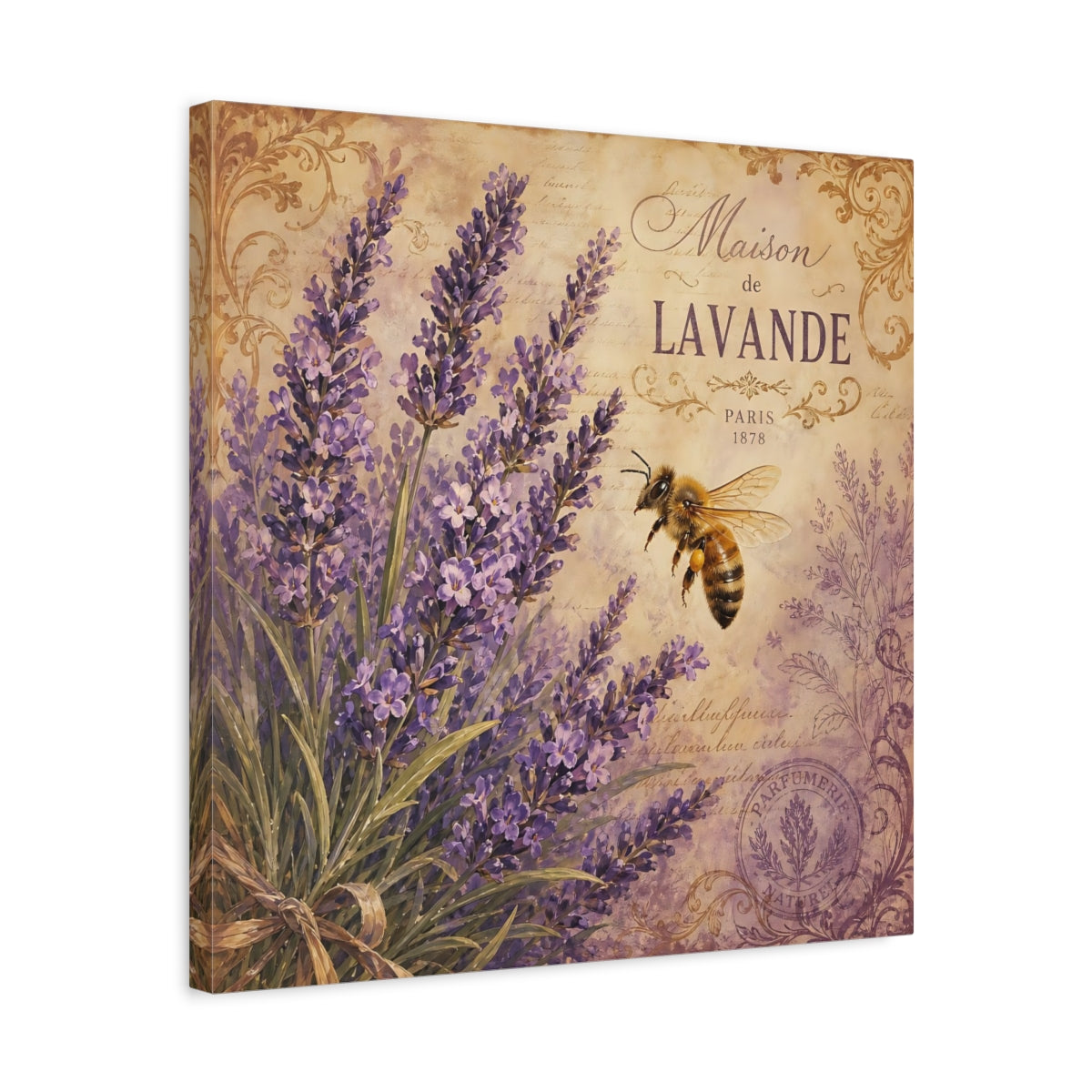 Side Mockup 5. Nature Lavender Bee Purple Lavender shown as stretched canvas wall art