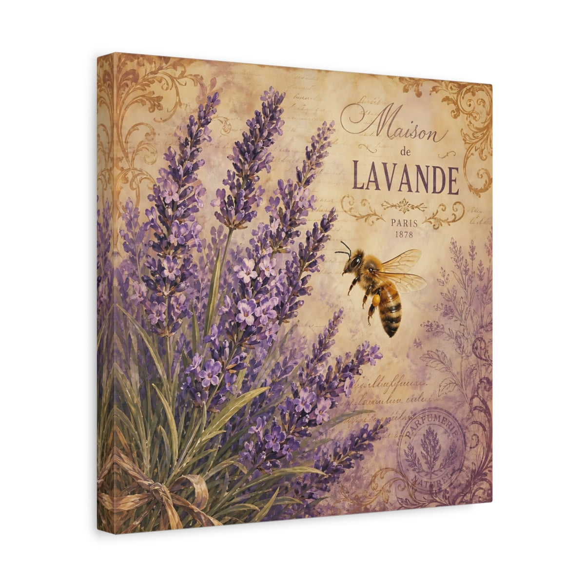Side Mockup 7. Nature Lavender Bee Purple Lavender shown as stretched canvas wall art