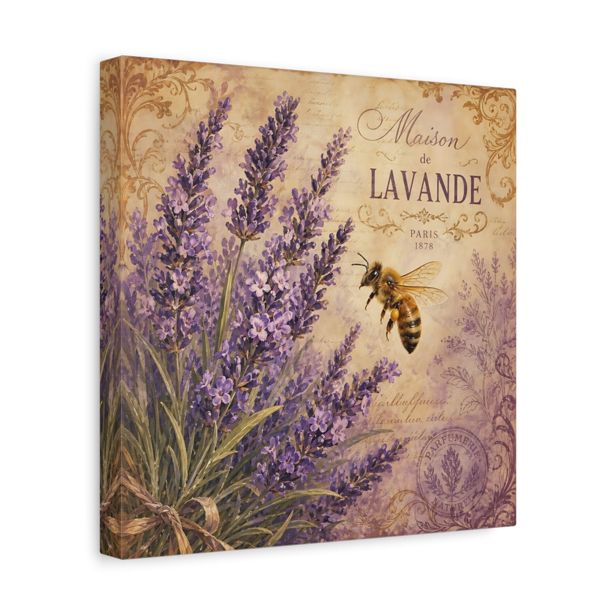 Side Mockup 8. Nature Lavender Bee Purple Lavender shown as stretched canvas wall art