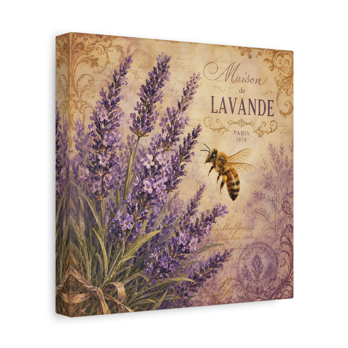 Side Mockup 9. Nature Lavender Bee Purple Lavender shown as stretched canvas wall art