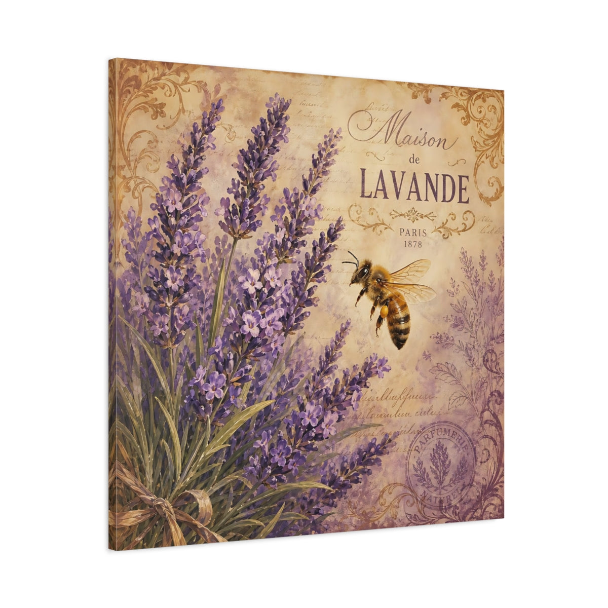Main Mockup. Nature Lavender Bee Purple Lavender shown as stretched canvas wall art