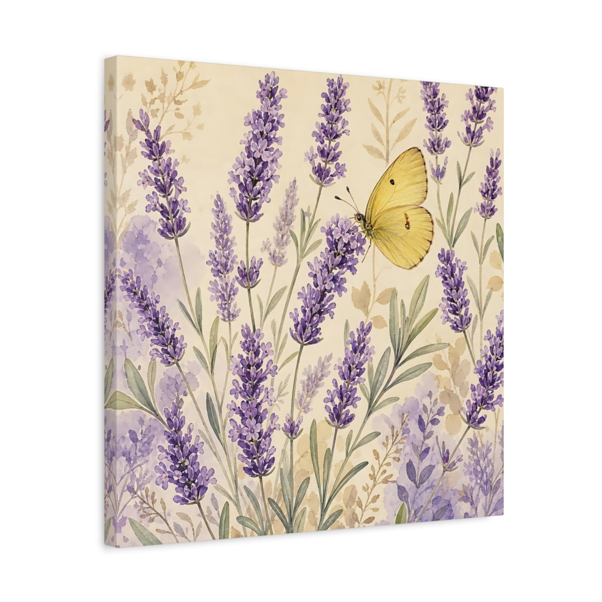 Side Mockup 5. Nature Lavender Butterfly Purple Lavender Butterfly shown as stretched canvas wall art