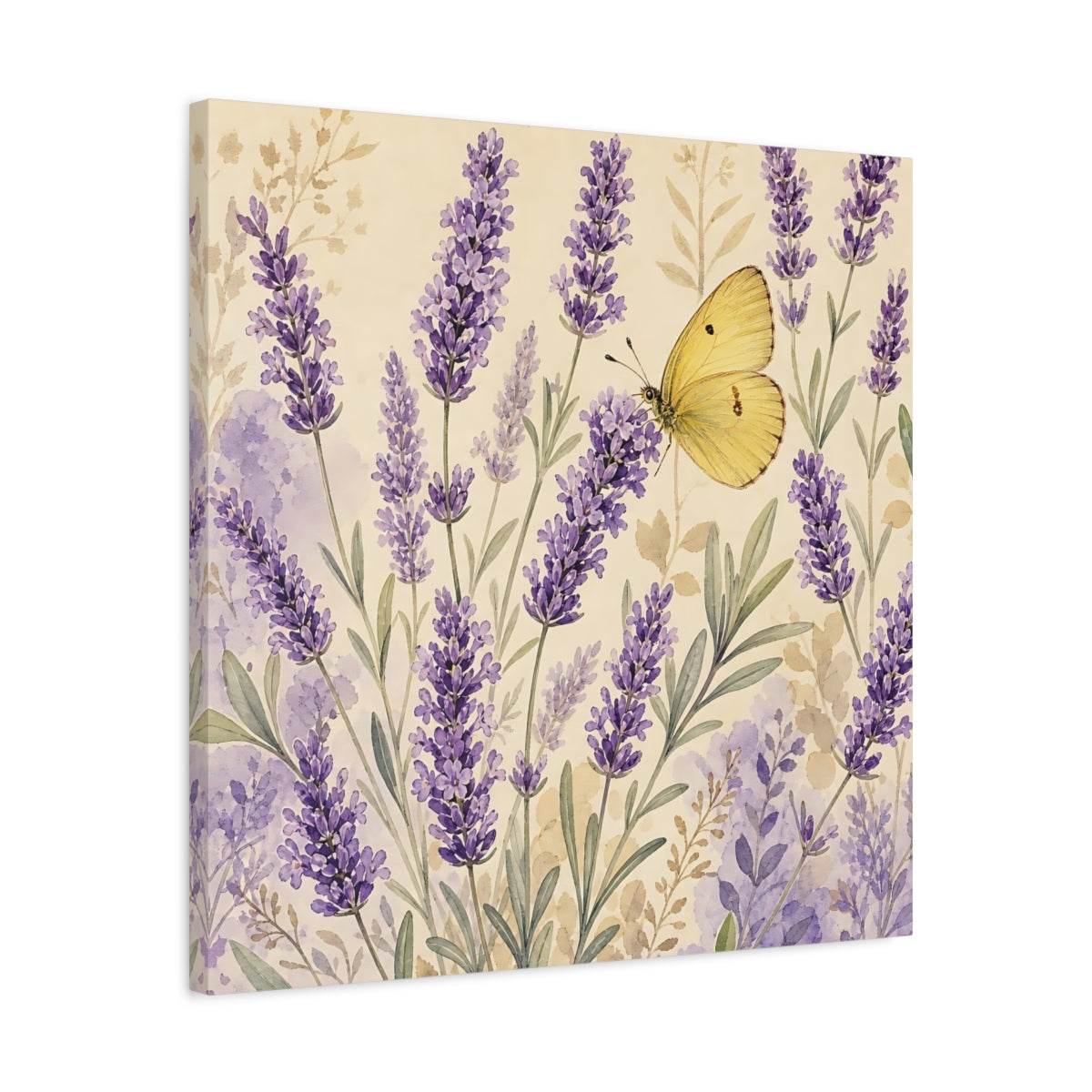 Side Mockup 4. Nature Lavender Butterfly Purple Lavender Butterfly shown as stretched canvas wall art