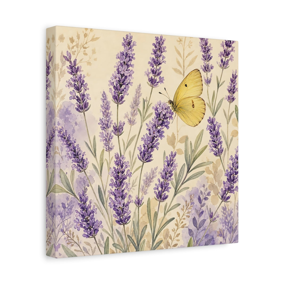 Side Mockup 8. Nature Lavender Butterfly Purple Lavender Butterfly shown as stretched canvas wall art
