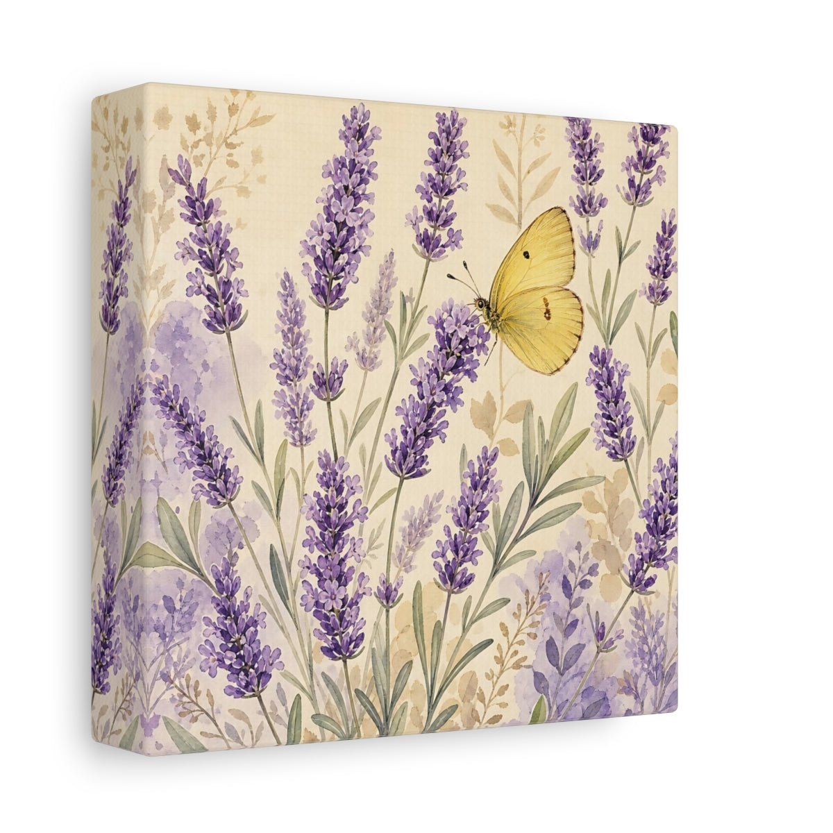 Side Mockup 2. Nature Lavender Butterfly Purple Lavender Butterfly shown as stretched canvas wall art