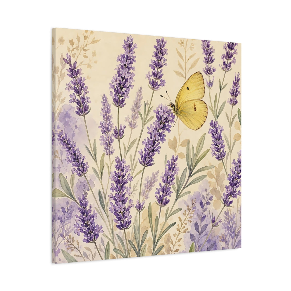 Main Mockup. Nature Lavender Butterfly Purple Lavender Butterfly shown as stretched canvas wall art