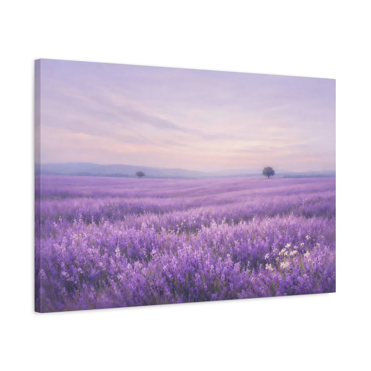 Side Mockup 2. Nature Lavender Field Lavender Field shown as stretched canvas wall art
