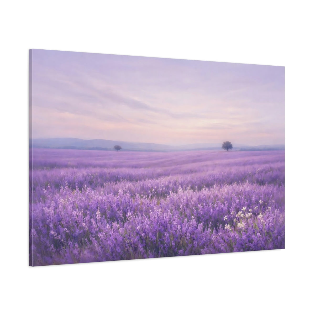 Side Mockup 1. Nature Lavender Field Lavender Field shown as stretched canvas wall art