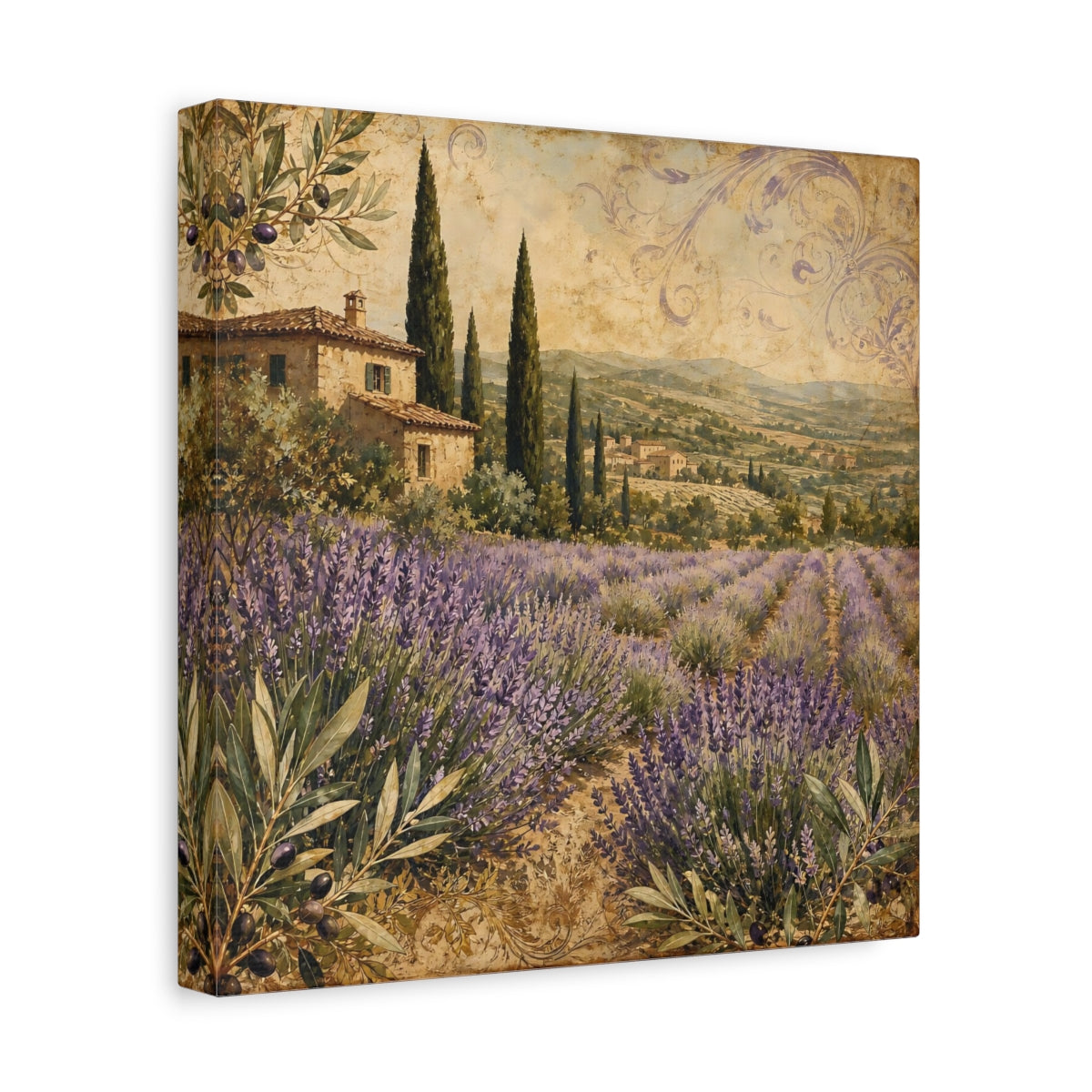 Side Mockup 8. Nature Lavender Field Lavender Landscape shown as stretched canvas wall art