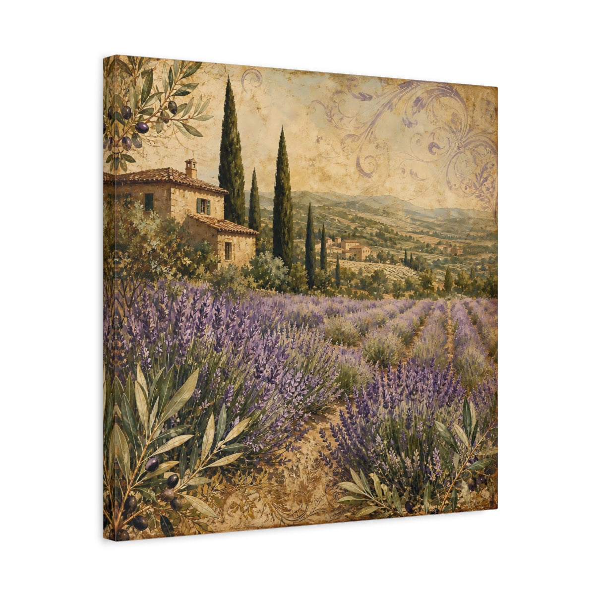 Side Mockup 5. Nature Lavender Field Lavender Landscape shown as stretched canvas wall art