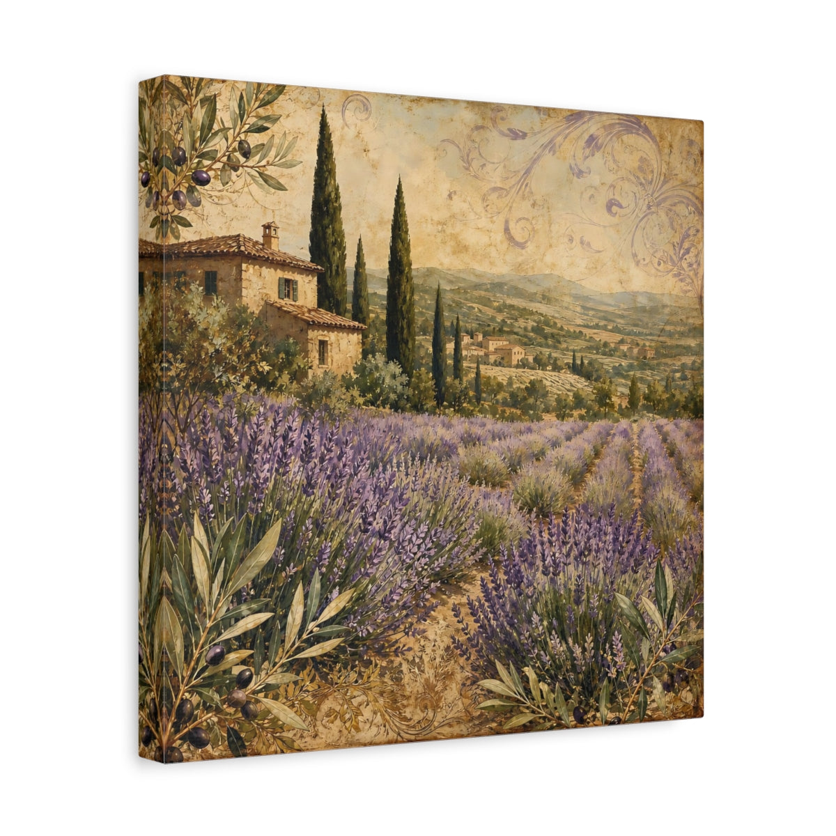Side Mockup 7. Nature Lavender Field Lavender Landscape shown as stretched canvas wall art