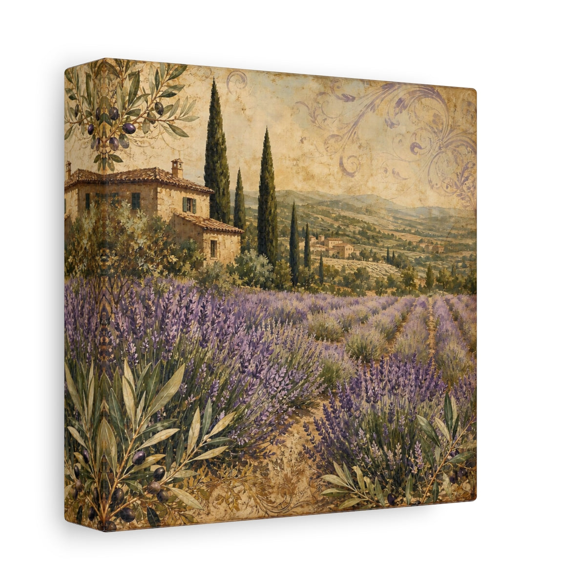 Side Mockup 2. Nature Lavender Field Lavender Landscape shown as stretched canvas wall art