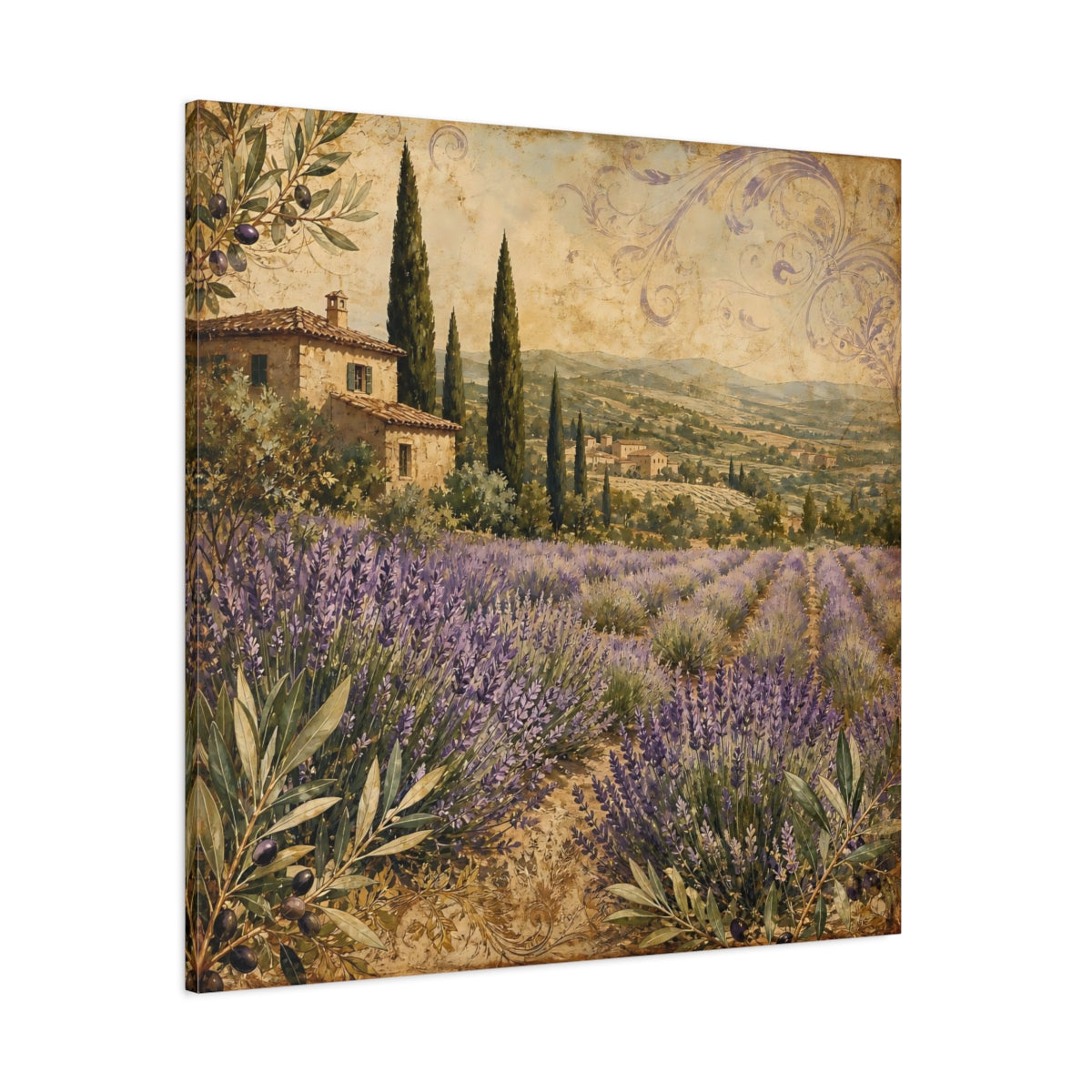 Side Mockup 1. Nature Lavender Field Lavender Landscape shown as stretched canvas wall art