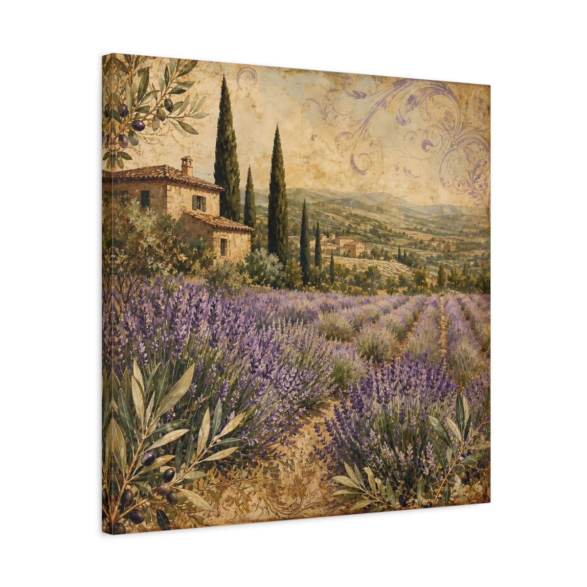 Side Mockup 4. Nature Lavender Field Lavender Landscape shown as stretched canvas wall art