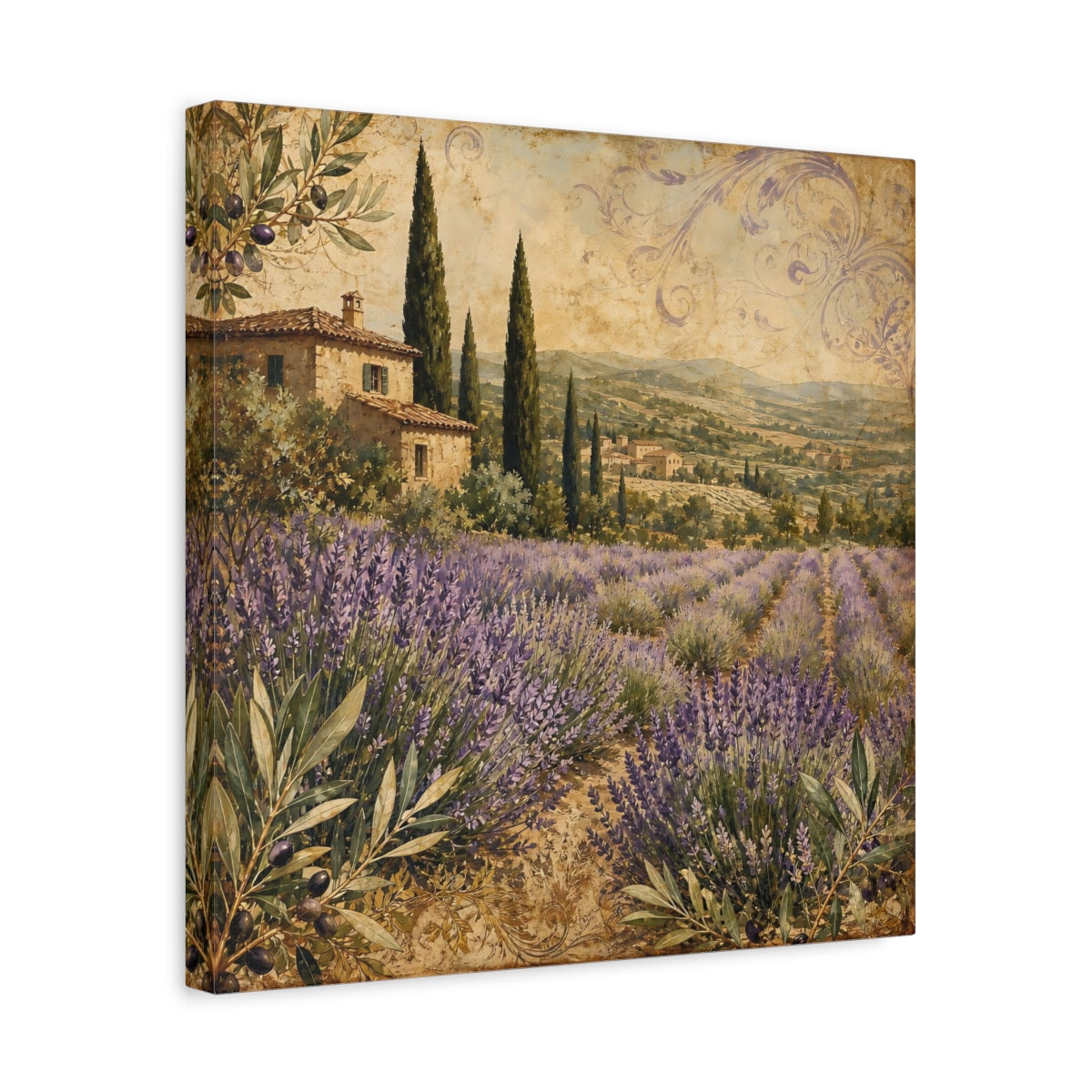 Side Mockup 6. Nature Lavender Field Lavender Landscape shown as stretched canvas wall art