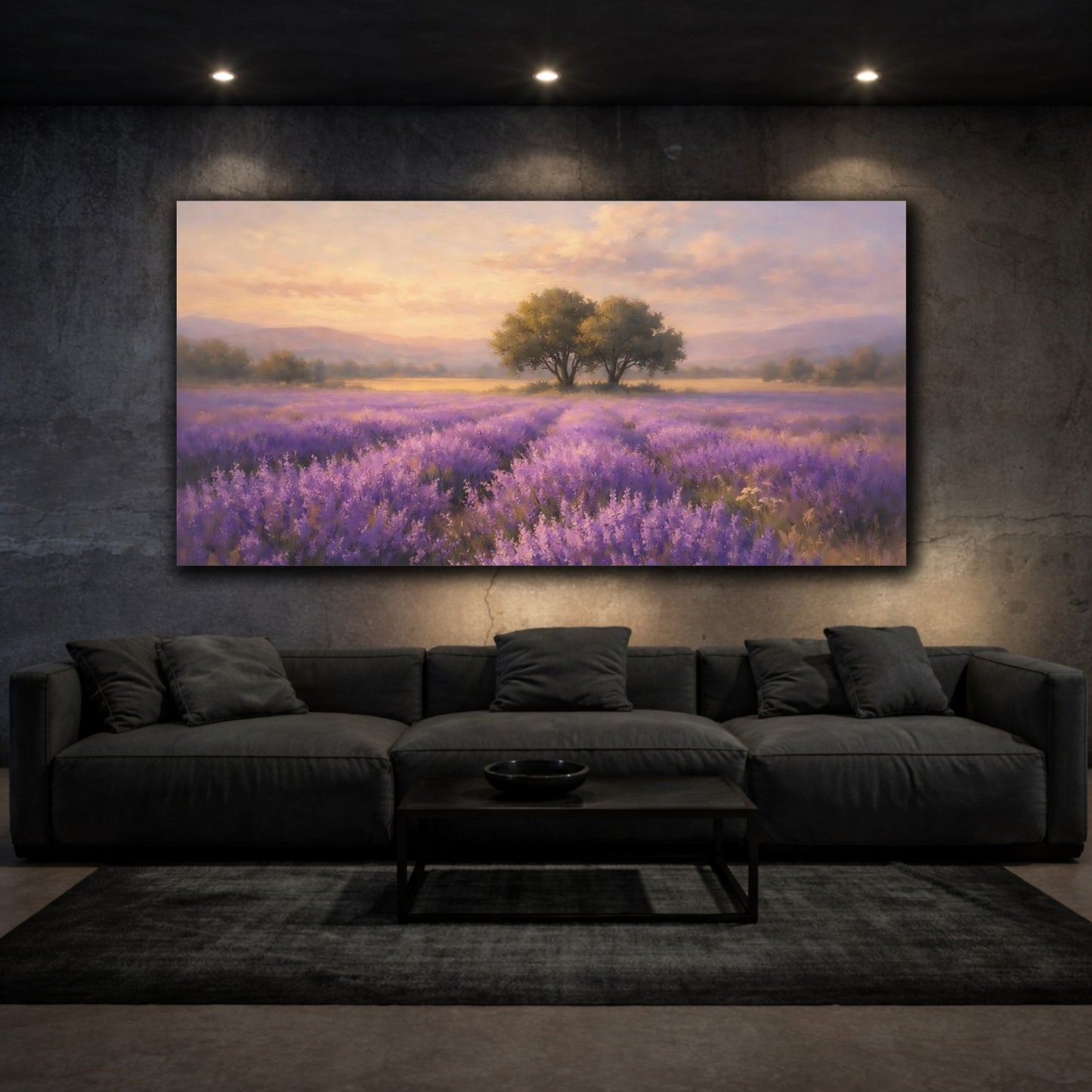 Mockup 2. Nature Lavender Field Lavender Field Purple shown as stretched canvas wall art