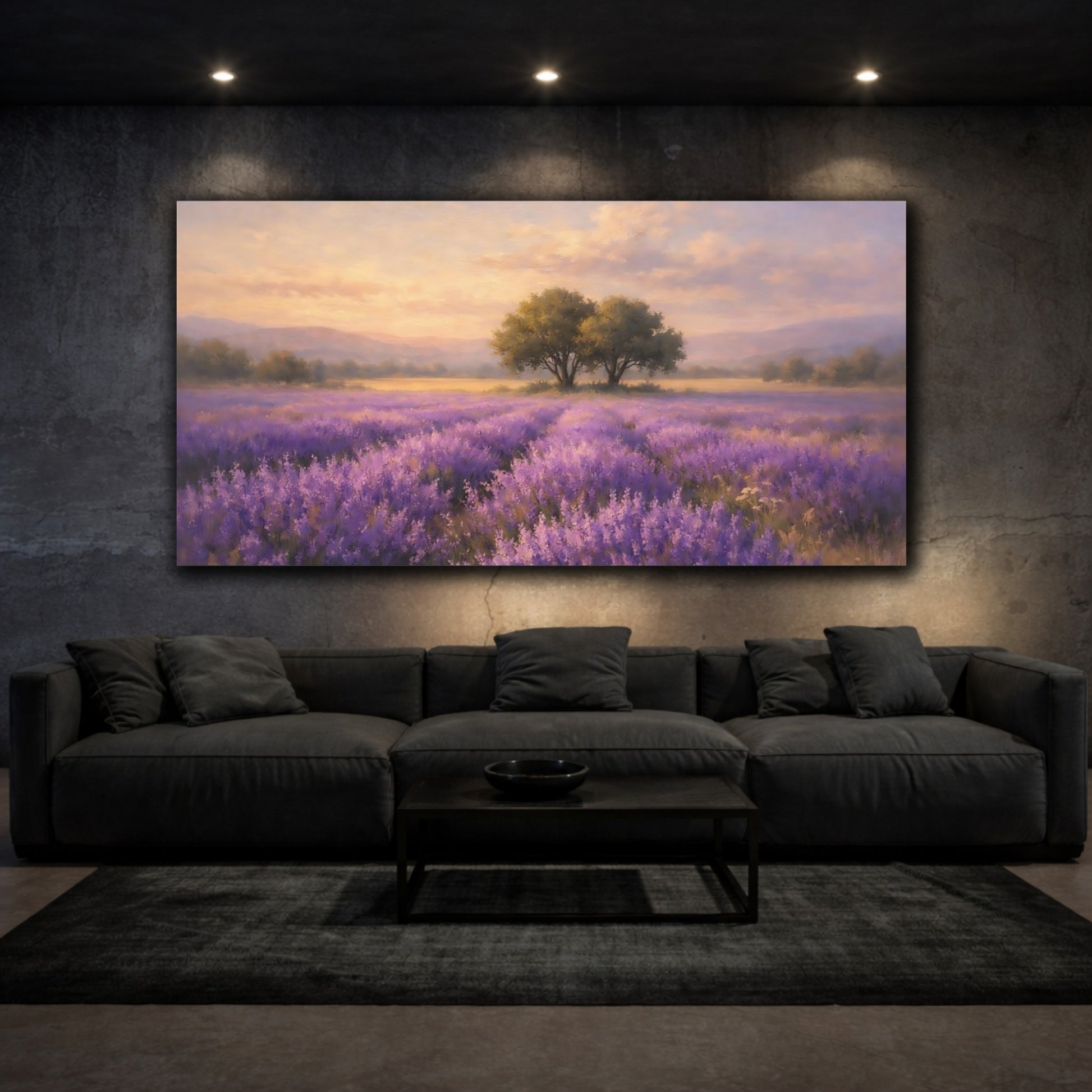 Mockup 2. Nature Lavender Field Lavender Field Purple shown as stretched canvas wall art